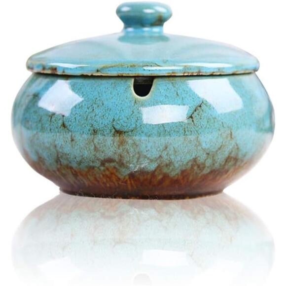 Ceramic Ashtray with Lids, Windproof,Cigarette Ashtray for Indoor or Outdoor Use - Picture 1 of 7